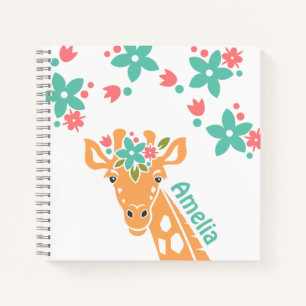 Carnet Cute Giraffe avec Flower Crown Personalised