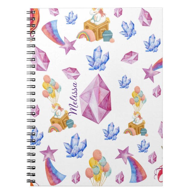 Carnet Cute Girl Rose Star Personnalisé Unicorn Motif (Devant)