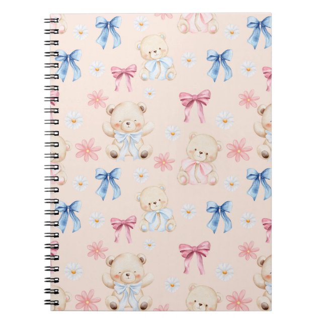 Carnet Cute Girly Bow Teddy Bears Seamless Pattern (Devant)