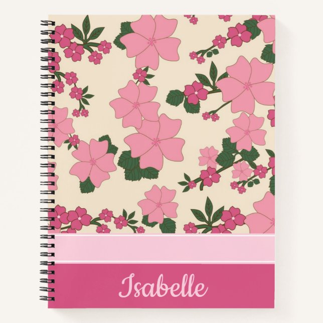 Carnet Cute Girly Pink Flower Pattern Personalised (Devant)