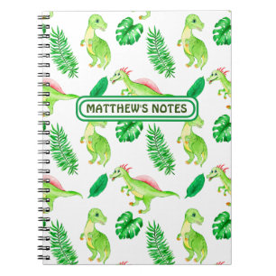 Carnet Cute Green Watercolor Jungle Dinosaur Pattern 