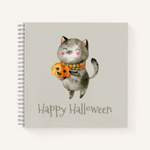 Carnet Cute Halloween Chat avec Citrouille   Ordinateur p