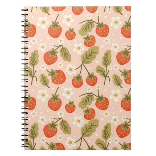 Carnet Cute Hand-drawn Red Strawberry Seamless Pattern (Devant)