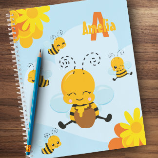 Carnet Cute Happy Bumble Bee with Flowers