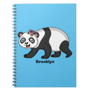 Carnet Cute happy panda bear with flower cartoon