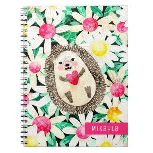 Carnet Cute Hérisson en fleurs Jaune rose Personnalisé