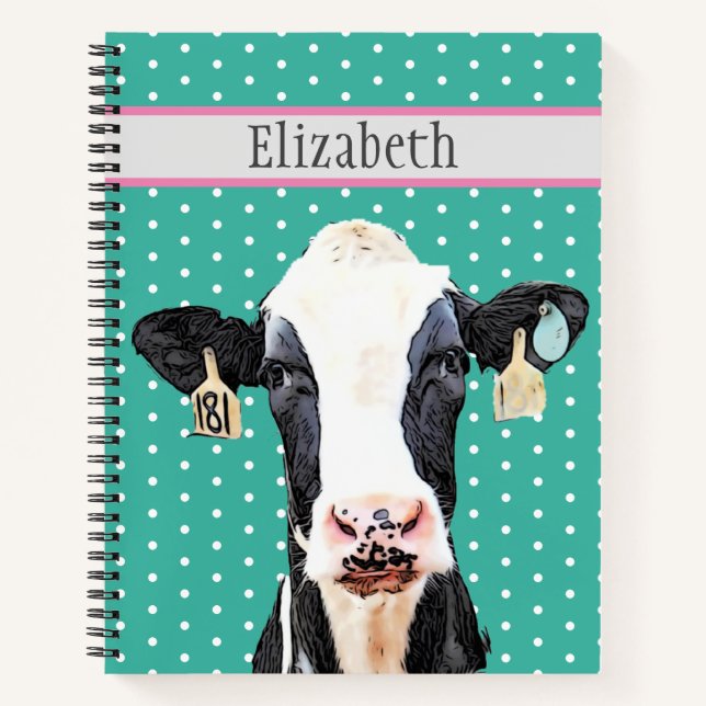 Carnet Cute Holstein Cow Nom animal (Devant)