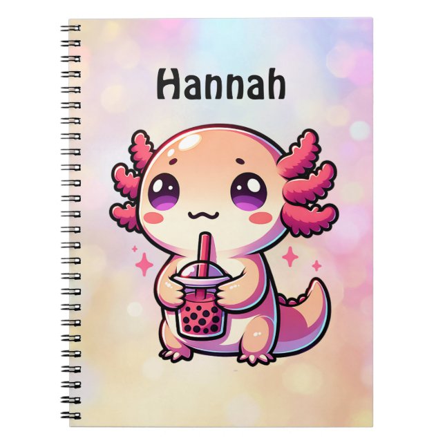 Carnet Cute Kawaii Axolotl avec thé à bulle Personnalisé (Devant)