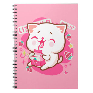 Carnet Cute Kawaii Chat Lait de fraise japonais