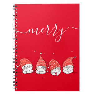 Carnet Cute Kawaii Festive Chats Sur Arrière - plan Rouge