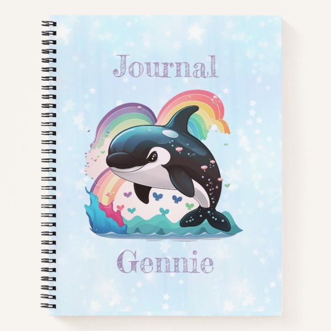 Carnet Cute Kawaii Orca Killer Whale Rainbows Papillons (Devant)