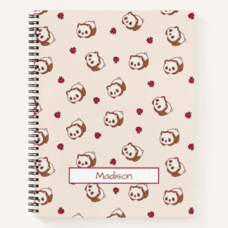 Carnet Cute Kawaii Panda Motif beige Personnalisé