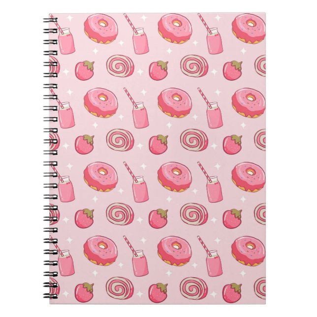 Carnet Cute Kawaii Pink Aesthetic Foods Seamless Pattern (Devant)