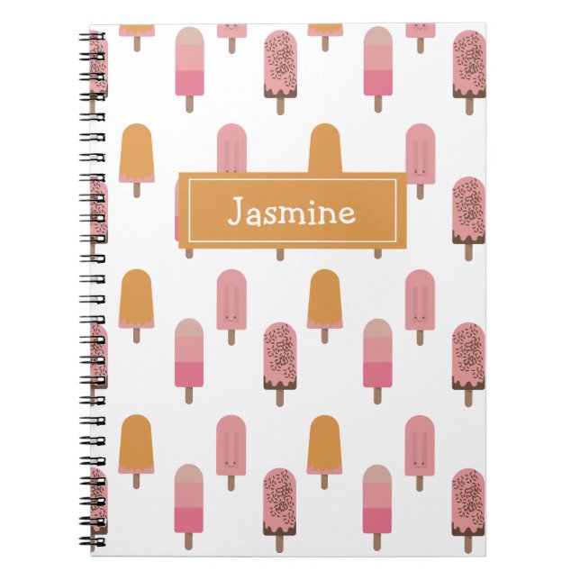 Carnet Cute Kawaii Popsicle Pops glacé Lolly Pink Monogra (Devant)