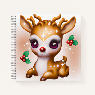 Carnet Cute Kawaii Reindeer avec Holly et Parties scintil