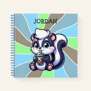 Carnet Cute Kawaii Skunk with Bubble Tea Personnalisé