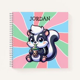 Carnet Cute Kawaii Skunk with Bubble Tea Personnalisé