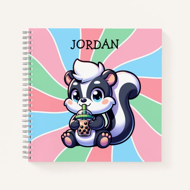 Carnet Cute Kawaii Skunk with Bubble Tea Personnalisé (Devant)