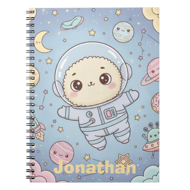 Carnet Cute Kawaii Space - Astronaut and Smiling Moon (Devant)