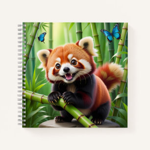 Carnet Cute Kawaii style Panda rouge dans une forêt de Ba