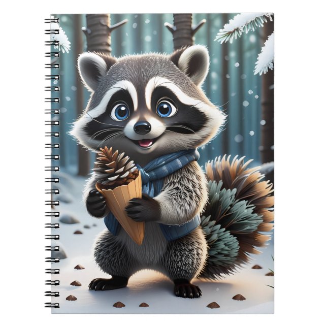 Carnet Cute Kawaii style Raccoon avec cône crème de pin (Devant)