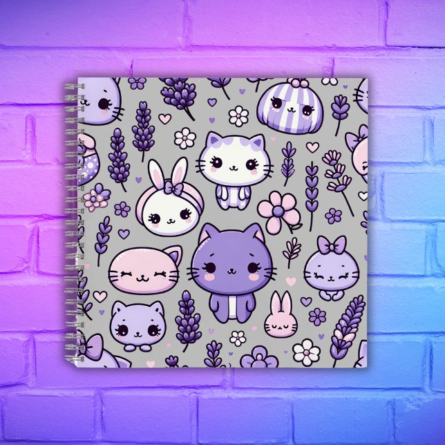 Carnet Cute Kawaii thème Purple Lavender | Spirale (Créateur téléchargé)