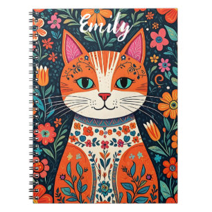 Carnet Cute Kitten avec Fleurs d'Art populaire Whimsical