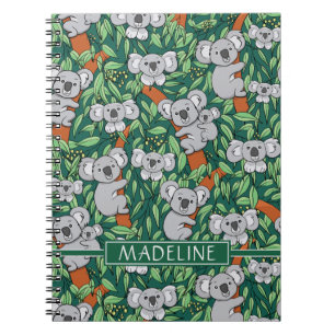 Carnet Cute Koala Motif personnalise Hunter Green