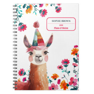 Carnet Cute Lama Rose Floral Nom personnalisé