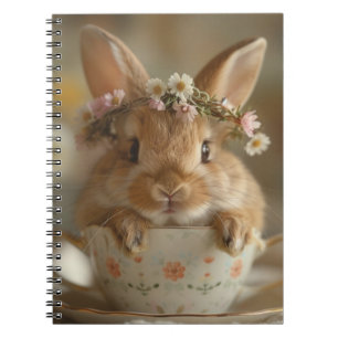 Carnet Cute lapin avec couronne de fleur dans une tasse