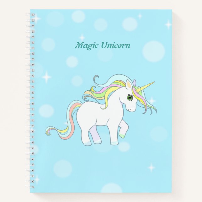 Carnet Cute Magic Unicorn sur Bleu clair (Devant)