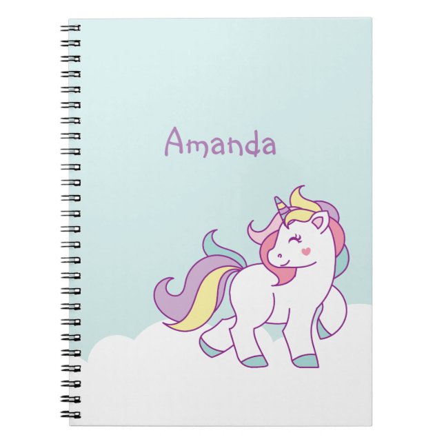Carnet Cute Magique Unicorn Pastel couleur personnalisée (Devant)