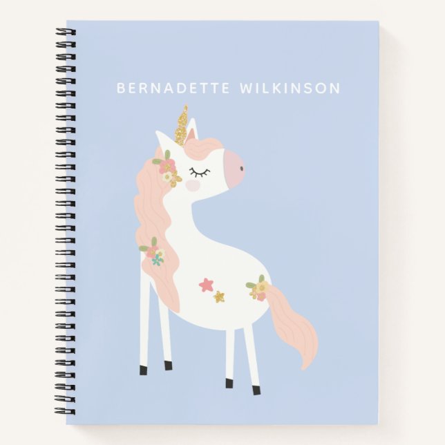 Carnet Cute Magique Unicorn Pastel Rose Purple Gold Nom (Devant)