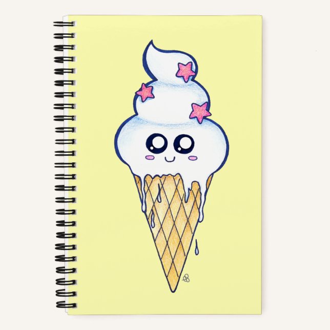 Carnet Cute Melting Ice Cream Cone, Kawaii Cartoon (Recto)