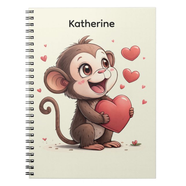 Carnet Cute Monkey Red Hearts Spiral Notebook  (Devant)