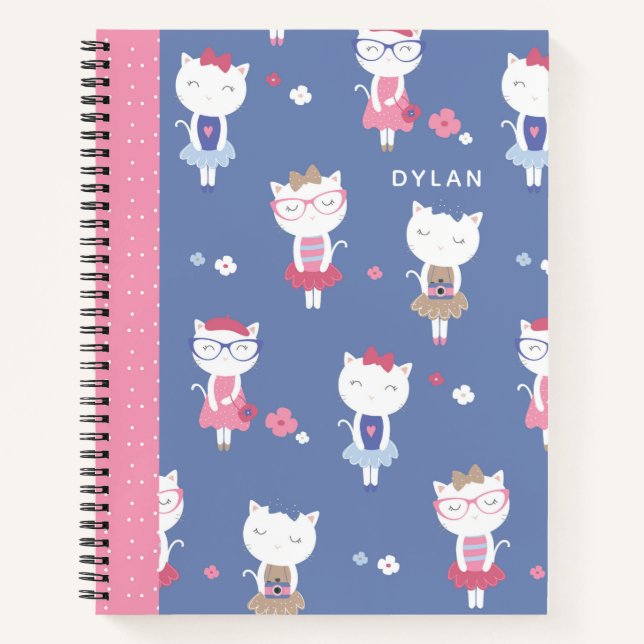 Carnet Cute Motif de chats français Bleu Croquis personna (Devant)