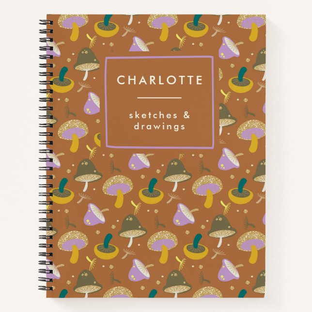 Carnet Cute Mushroom Motif Automne Or Personnalisé (Devant)