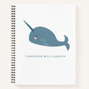 Carnet Cute Narwhal en bleu Personnalisé