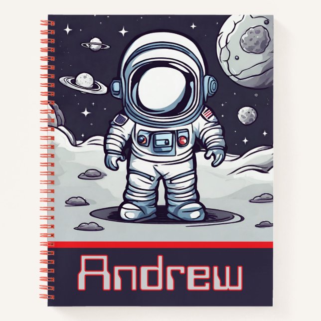 Carnet Cute Navy Blue and Red Space Astronaut Explorer (Devant)