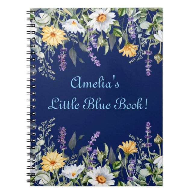 Carnet Cute Navy Blue Boho Fleurs sauvages Personnalisé (Devant)