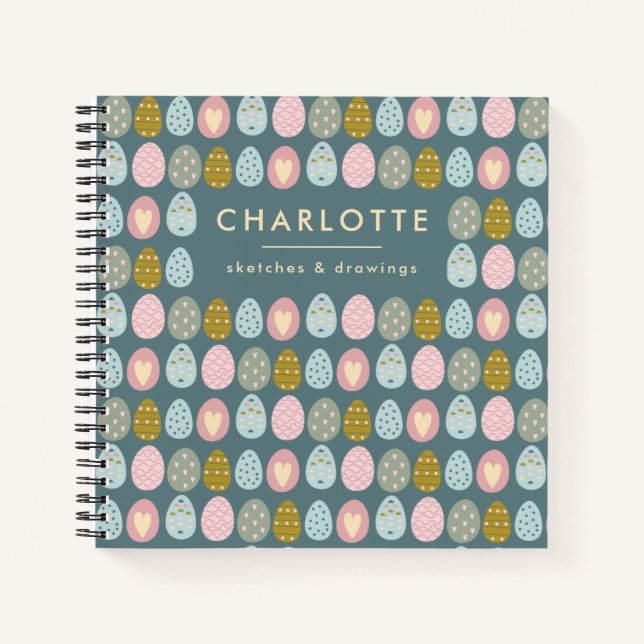 Carnet Cute OEufs de Pâques Turquoise rose personnalisé c (Devant)