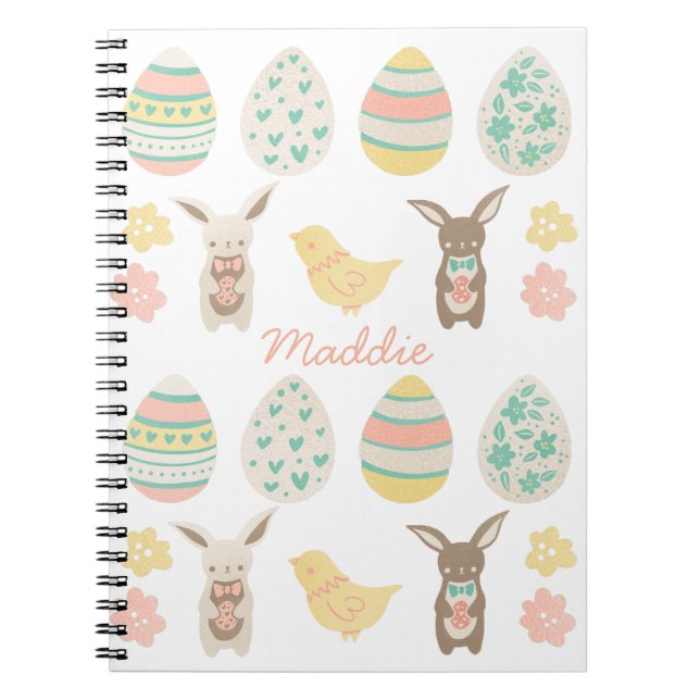 Carnet Cute Oeufs Pastel Personnalisés Lapin de Pâques (Devant)