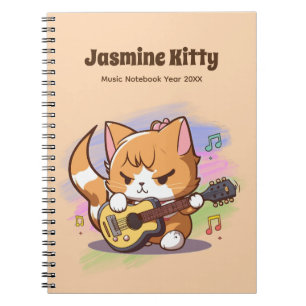 Carnet Cute Orange Chat Jouer Guitare (Personnaliser)
