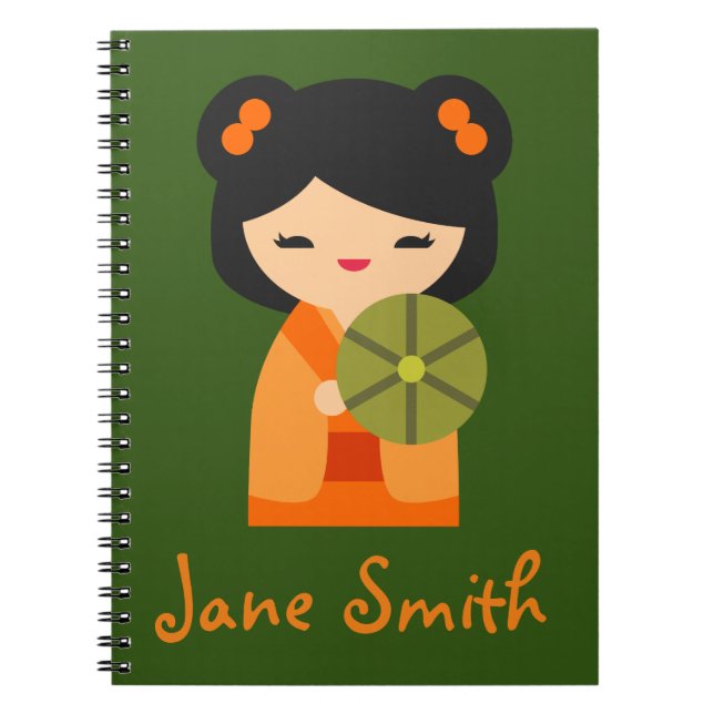 Carnet Cute orange Kokeshi poupées japonaises (Devant)