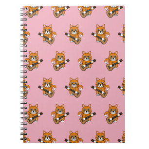 Carnet Cute Orange White Cat Playing Guitar Cartoon