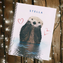 Cute Otter en Étang avec Arrière - plan rose et Co