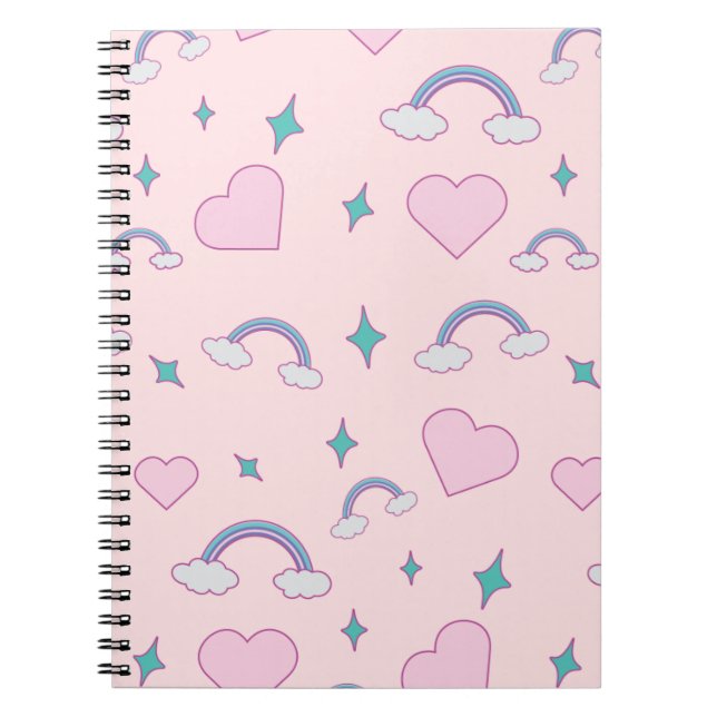 Carnet Cute Pastel Hearts & Rainbow Pattern | Kawaii Pink (Devant)