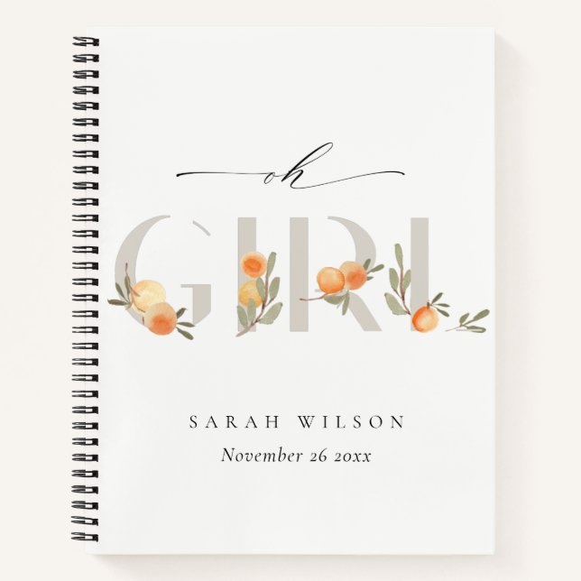 Carnet Cute Pastel Orange Floral Boho Oh Girl Baby shower (Devant)
