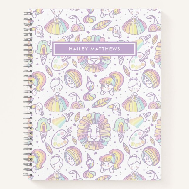 Carnet Cute Pastel Rainbow Girls Nom du Motif (Devant)