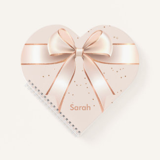 Carnet Cute pastel rose satin arc coeur personnalisé